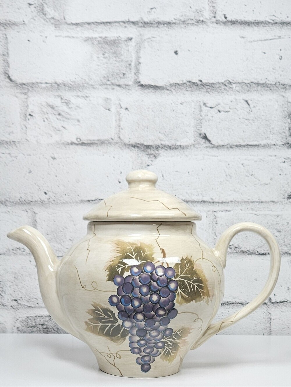 Jernel Hand Painted Grapes Teapot With Lid Vintage Vineyard Decor